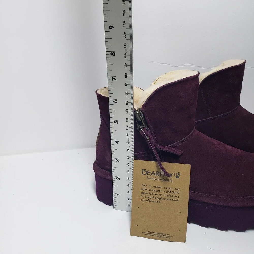 NWT‎ Bearpaw Boots Womens Size 5 Short Ankle Zip Fur Lined Winter Purple